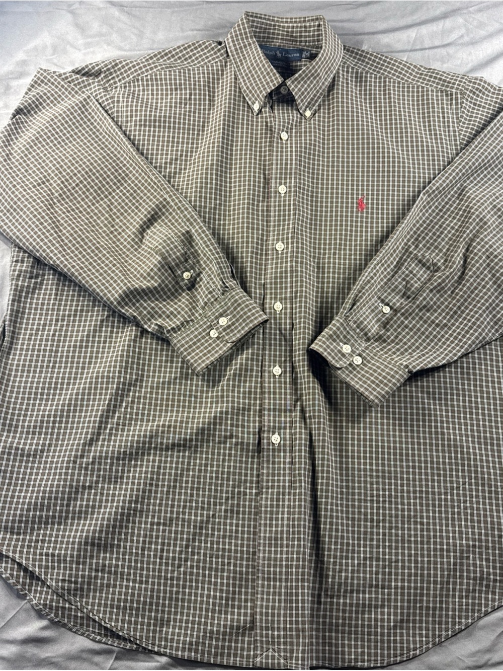 Ralph Lauren Olive and White Plaid Button-Down Shirt